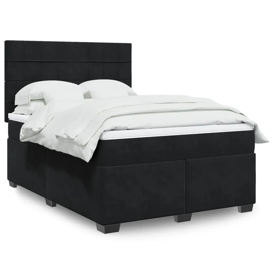 vidaXL Boxspringbett mit Matratze in Schwarz aus Samt mit USB-Ladeport und Unterbettbeleuchtung B/T/H: 140 x 200 cm - Bild 2