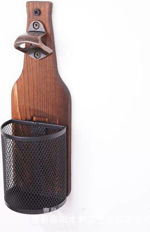 Vintage Wandmontierter Flaschenöffner aus Holz in Schwarz und Braun - Bild 1