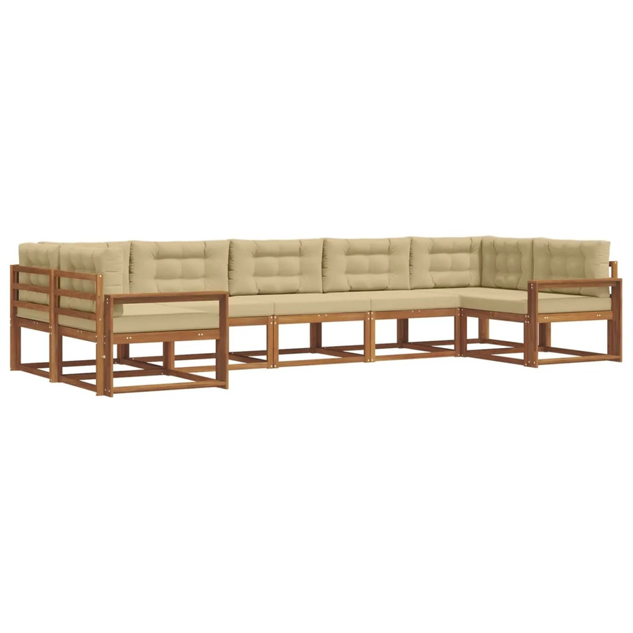 vidaXL Outdoor-Sofagarnitur 7-teilig aus Akazienholz in Natur und Beige mit Kissen und L-Form - Bild 2