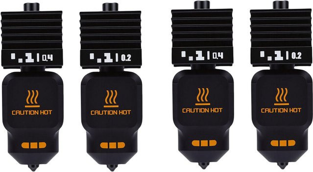 4er-Set Hotend-Kit für Bambu Lab P2S 3D-Drucker mit abnehmbaren gehärteten Stahldüsen (0,2 mm und 0,4 mm) und Silikonsocken in Schwarz - Bild 1