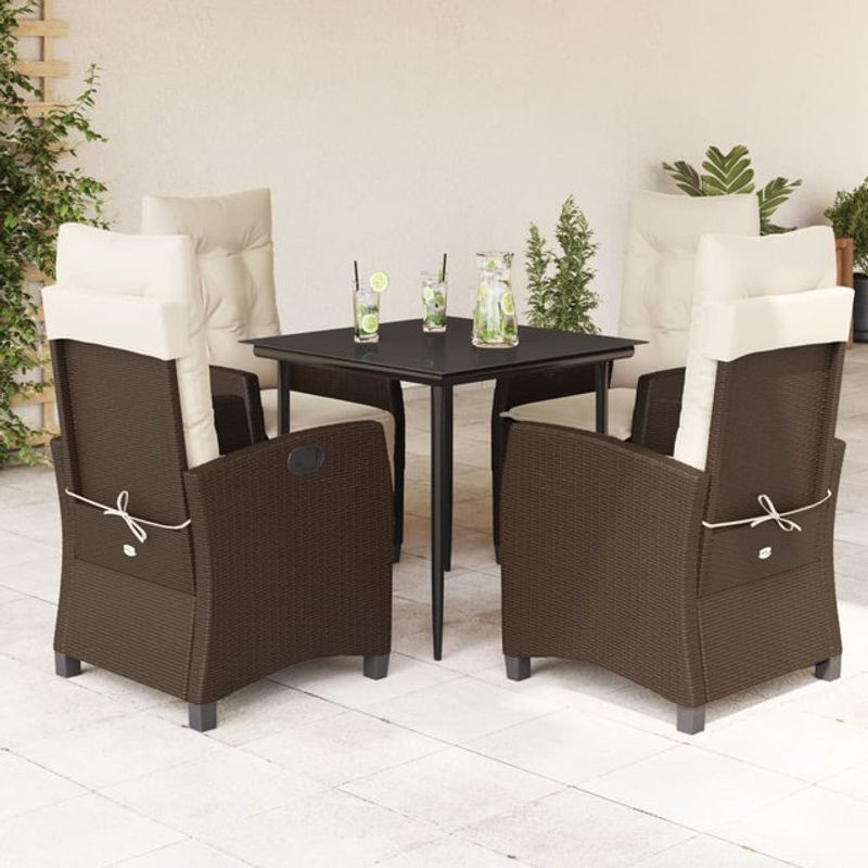 Vidaxl Gartenmöbel-Set aus Polyrattan mit Kissen und Glas, 5-teilig, Braun - Bild 1