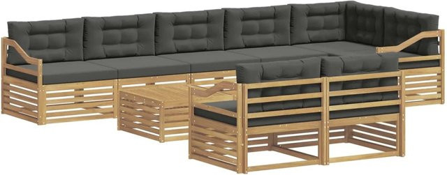 vidaXL Outdoor-Sofagarnitur in L-Form aus Akazienholz mit Kissen, Anthrazit-Weiß - Bild 1