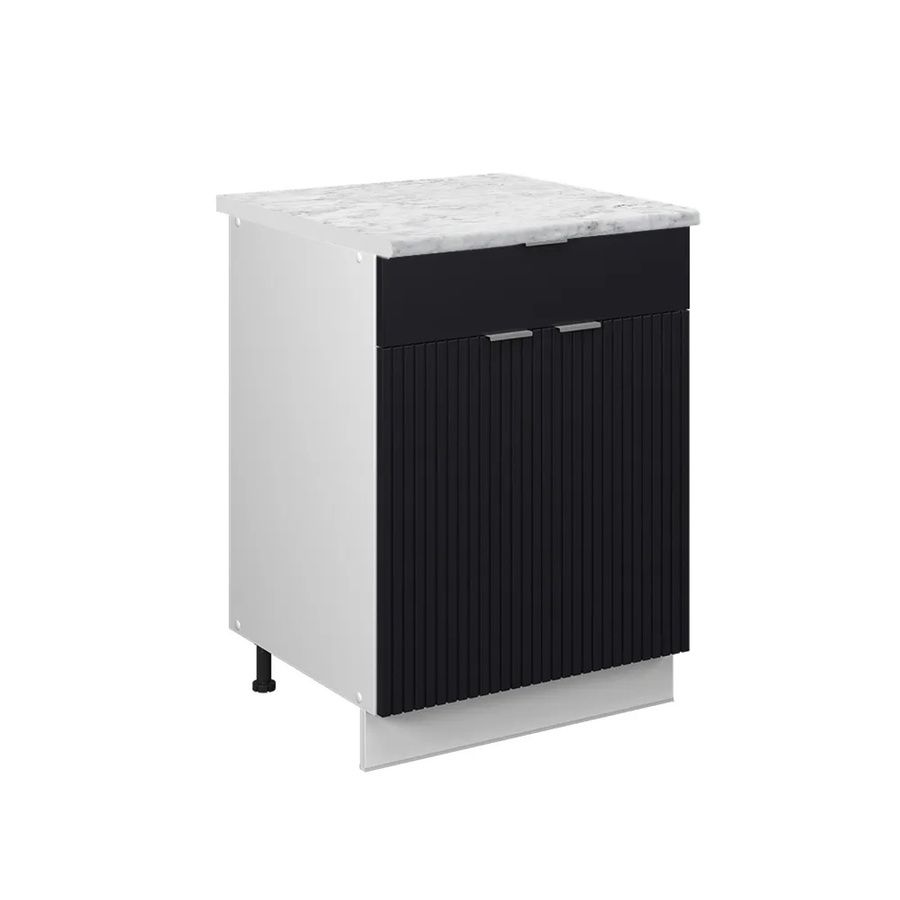 Vicco Schubunterschrank Fame-Line Weiß Schwarz Gestreift mit Arbeitsplatte in Marmor-Optik, Breite: 60 cm, Höhe: 82 cm, Tiefe: 32,53 cm - Bild 3