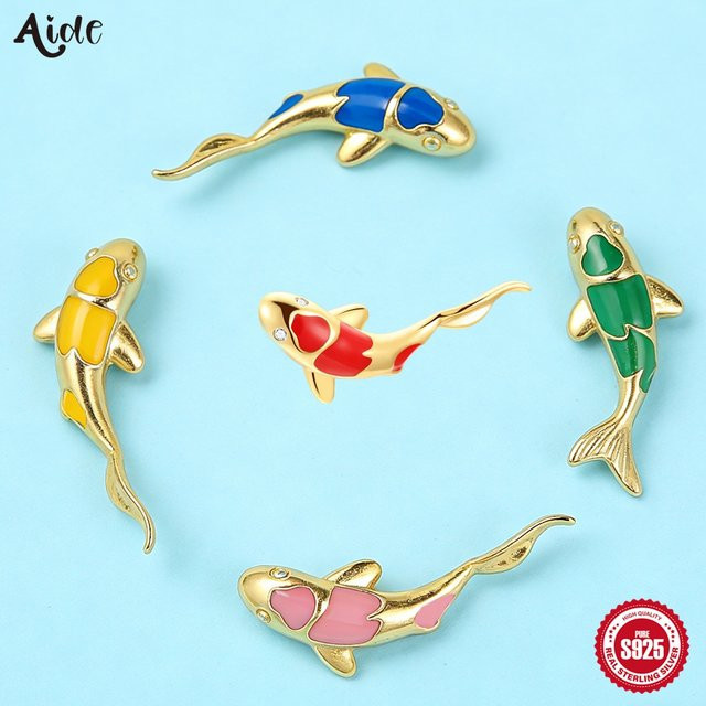 Aide Koi-Fisch Ohrstecker, 925 Silber, vergoldet, Emaille, Damen - Bild 1