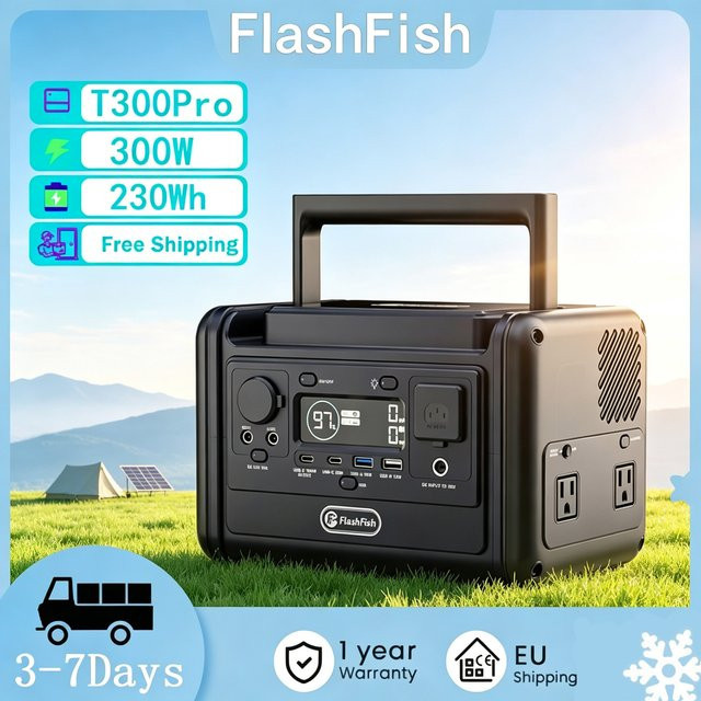 FlashFish T300PRO Tragbare Powerstation 300W mit 230Wh LiFePO4-Batterie in Schwarz - Bild 1