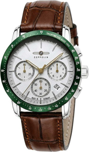 Zeppelin Chronograph, Quarz, Edelstahl, 43 mm, Leder, Herren - Bild 1