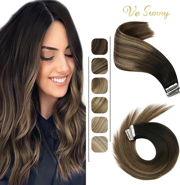 VeSunny Haar Extensions, Menschliches Haar, Balayage, Unisex - Bild 1