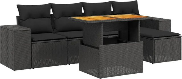 vidaXL 6-teilige Garten-Sofagarnitur aus Poly-Rattan und Akazienholz in Schwarz - Bild 1
