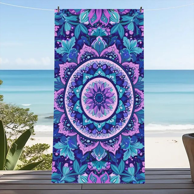 Yiran bag Mandala Strandtuch aus Mikrofaser und Baumwolle, ethnisch, Mehrfarbig, B/H: 80 x 160 cm - Bild 1