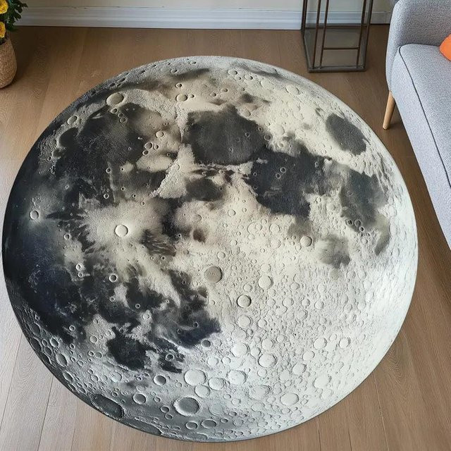 Runder JGJG Weltraum Teppich mit Mond und Sternen in Grau, Durchmesser: 40 cm - Bild 1