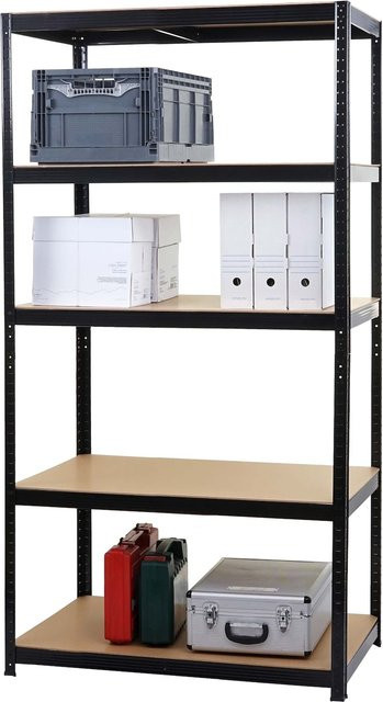 Schwerlastregal MCW E33 in Schwarz mit 5 Böden aus Stahl und MDF, B/T/H: 200 x 100 x 60 cm - Bild 1