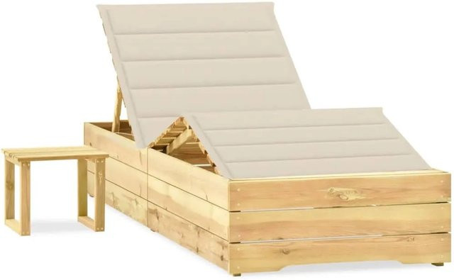 vidaXL Garten-Sonnenliege aus imprägniertem Kiefernholz mit Tisch und wetterfester Auflage in Cremeweiß/Beige - Bild 1