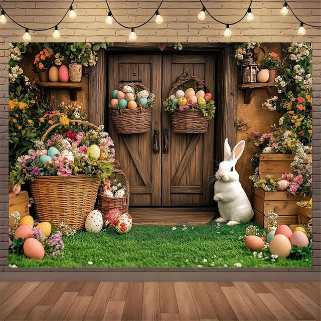 VIKAMA Osterhase und Frühlingsgartenparty Hintergrundbanner, Mehrfarbig, Rechteckig - Bild 1