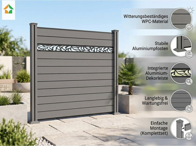 WPC-Sichtschutzzaun Valla von Prestige Home Living Outdoor in Grau mit Dekorelement, Höhe: 190 cm - Bild 1