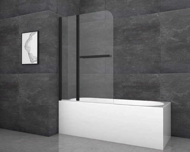 Aurlane Badewannenfaltwand Black Comfort 2 in Schwarz matt und Transparent, Breite: 100 cm, Höhe: 140 cm - Bild 1