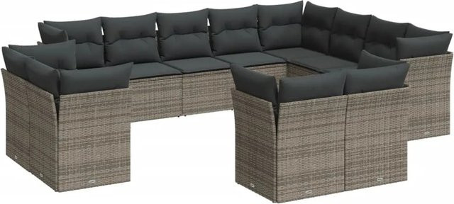 vidaXL 12-tlg. Garten-Sofagarnitur in U-Form aus Polyrattan mit Kissen in Grau - Bild 1