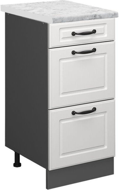 Vicco Küchenunterschrank R-Line in Weiß Landhaus mit Marmor-Optik, B/T/H: 40 x 46 x 81,6 cm - Bild 1