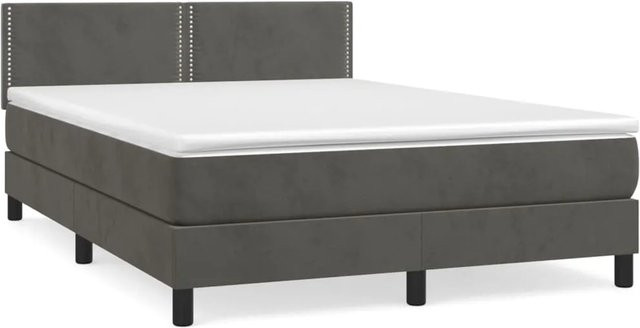 vidaXL Boxspringbett mit Matratze in Dunkelgrau aus Samt, Hybridbett mit Taschenfederkern, B/T: 140 x 200 cm - Bild 1