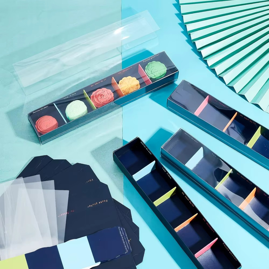 10er Set Macarons Boxen aus schwarzem Kraftpapier mit transparentem Deckel, Gebäck-Verpackungsboxen für Geschenke, B/T/H: 11 x 2 x 1,3 cm - Bild 2