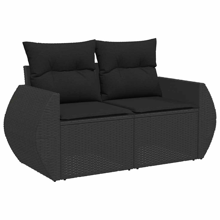 Vidaxl Garten-Sitzgruppe aus Polyrattan mit Kissen, 7-teilig, Schwarz - Bild 3