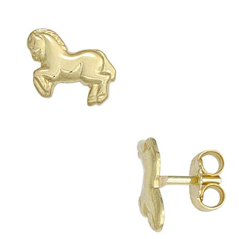 Colkid Kinder Ohrstecker Pferd, 333 Gelbgold - Bild 1