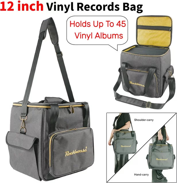 Rockhouse Vinyl Records Tragetasche für 12-Zoll-LP-Schallplatten in Grau, Aufbewahrungstasche für bis zu 45 Alben - Bild 1