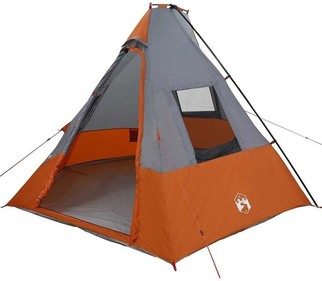 vidaXL Tipi Zelt mit Dach in Grau und Orange, B/T/H: 383 x 338 x 217 cm - Bild 1
