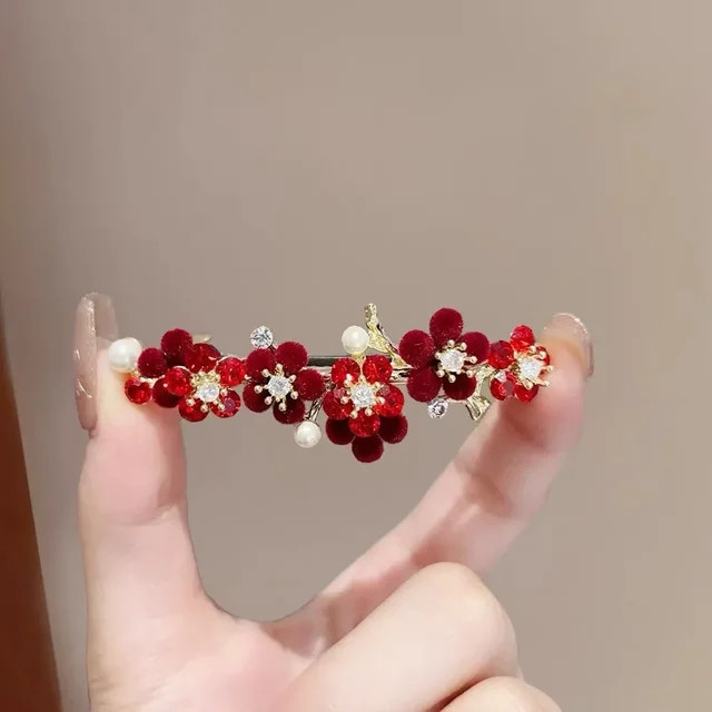 HIYAYZ Haarnadel, Blume, Rot, Samt, Strass, Damen - Bild 1