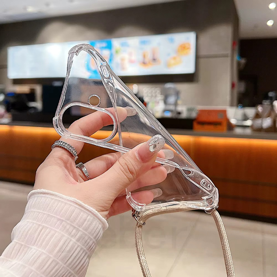Xeber Umhängetasche mit Lanyard-Halskette und Kordel für iPhone 16 Pro Max und 15 Plus, transparent und rot, stoßfeste TPU-Schutzhülle - Bild 3