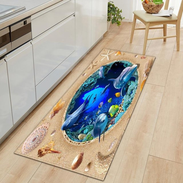 Anti-Rutsch-Teppich mit Unterwasserwelt 3D-Muster von Your Warm Home in Blau, B/T: 60 x 40 cm - Bild 1