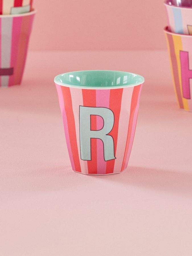 Rice Melamin Becher Buchstabe R mit Streifen in Pink, 250ml - Bild 2