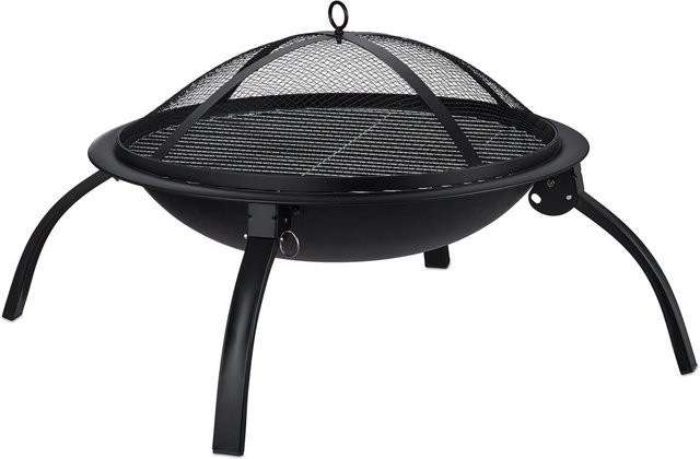 Relaxdays Feuerschale aus Stahl in Schwarz mit Grillzubehör und Tragetasche, B/T/H: 42,5 x 60 x 60 cm - Bild 1