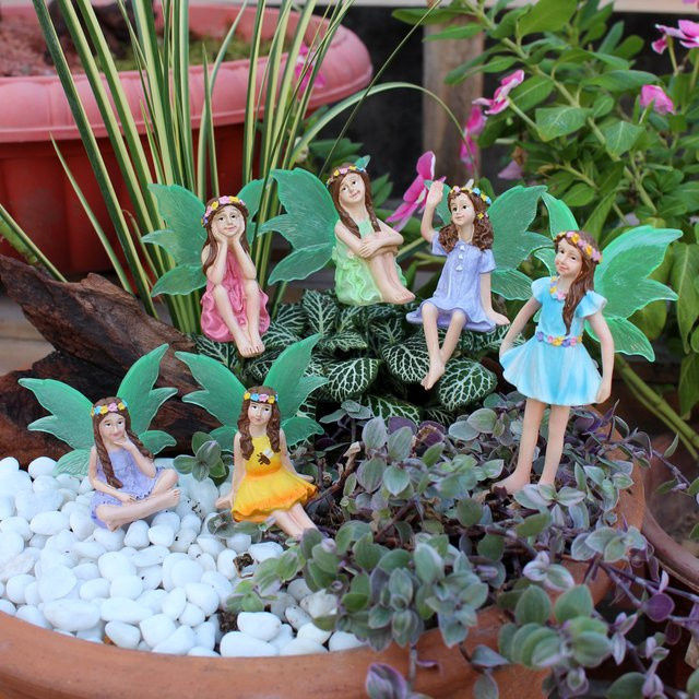 Set mit 6 Blumenfee-Statuen aus Harz für Garten und Blumentöpfe, bunte Gartendekoration - Bild 1