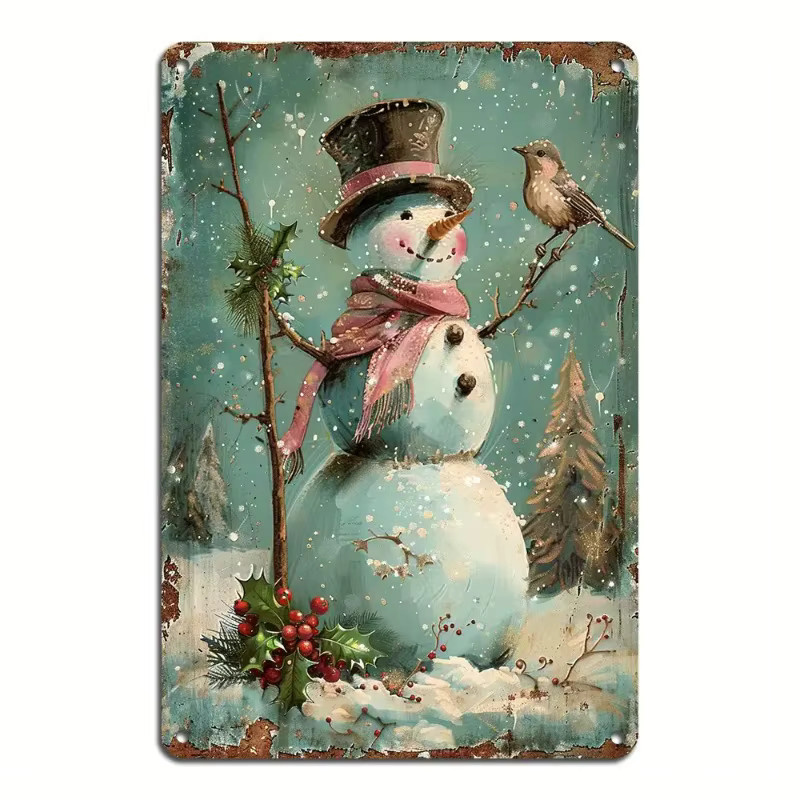 6er Set Potdemiel Metall-Blechschilder im Vintage-Weihnachtsdesign, rustikale Wandkunst aus Eisen in Mehrfarbig, Rechteckig - Bild 2