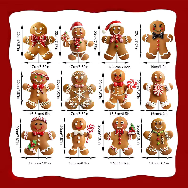 WINTOGETHER 12 Stück Lebkuchenmann Weihnachtsbaumdekoration aus Kunststoff in Mehrfarbig mit Stange für Weihnachtsatmosphäre - Bild 5