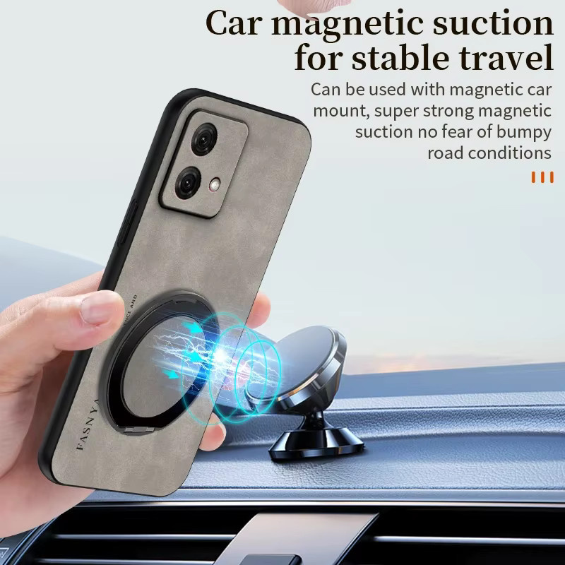 EUCAGR Luxus Handyhülle aus Schaffell und PU Leder für Motorola Moto G84 G54 G22 G24 G14 in Braun mit Standfunktion und stoßfestem TPU-Gehäuse - Bild 3