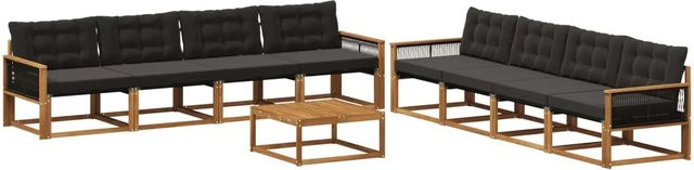 vidaXL Outdoor-Sofagarnitur aus Akazienholz mit Textilene und Kissen, 9-teiliges Set, Schwarz/Natur - Bild 1