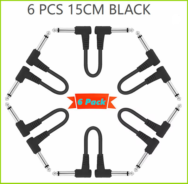 YOUYAN Gitarren-Patchkabel Set 1/4 Zoll TS rechtwinklig, 6 Zoll, Schwarz/Bunt, 3 oder 6er Pack - Bild 1