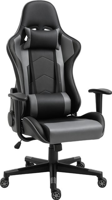 Vinsetto Ergonomischer Gaming Stuhl als Drehstuhl aus Kunstleder in Schwarz mit Kopfstütze und Armlehnen B/T/H: 67,5 x 74 x 126-136 cm - Bild 1