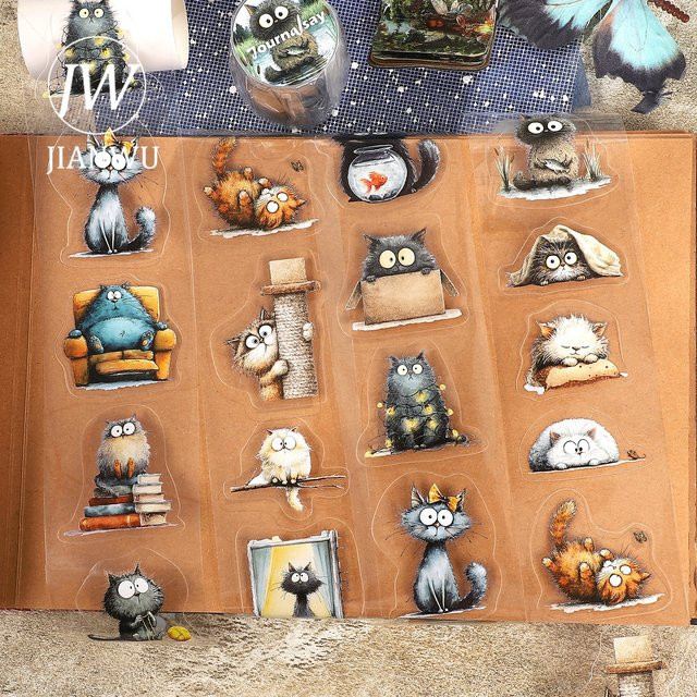 JIANWU Washi Tape Vintage mit Katzen- und Landschaftsmotiven, Multicolor, Breite: 6 cm, Länge: 200 cm - Bild 1
