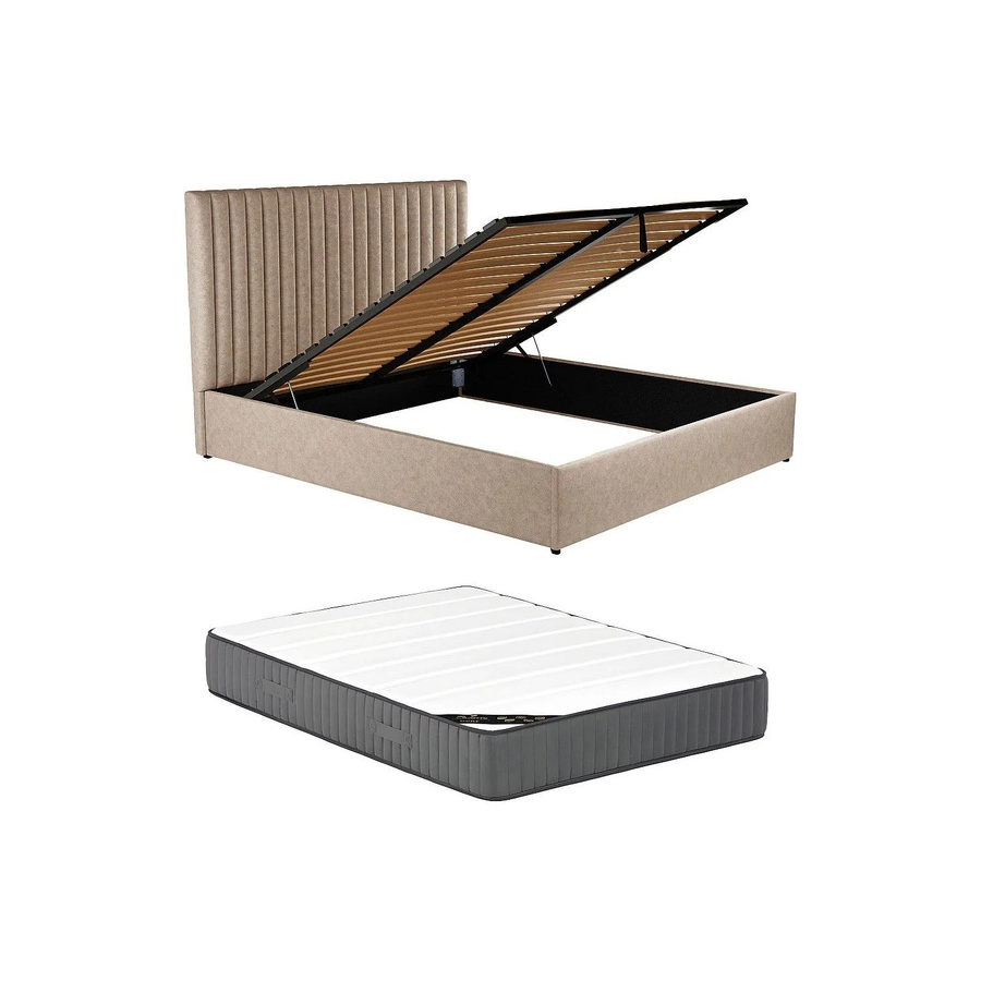 Vente-unique Polsterbett Sarah mit Bettkasten in Taupe und Beige, B/T: 160 x 200 cm - Bild 2