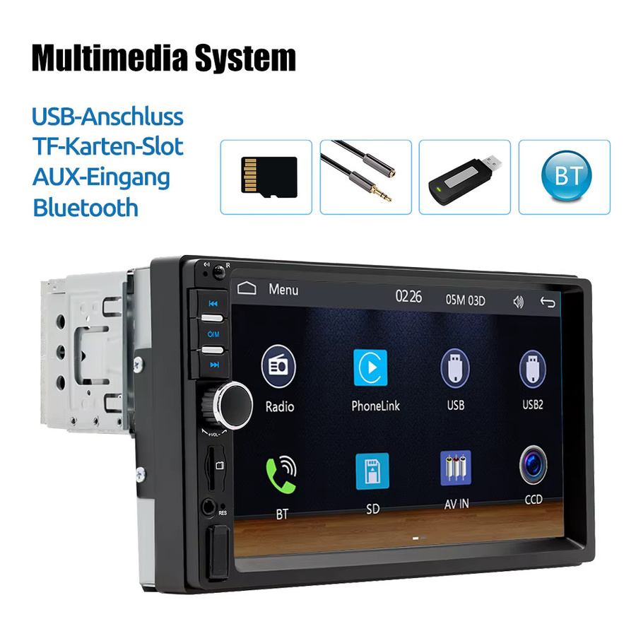 ESSGOO Universal Autoradio mit 7 Zoll HD Touchscreen, Carplay und Android Auto, Bluetooth, USB, AUX und TF-Kartenslot, Schwarz - Bild 3