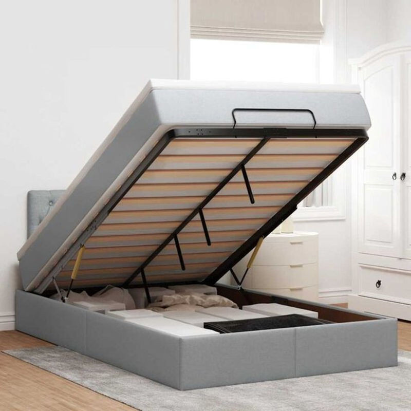 vidaxl Polsterbett Ottoman mit Matratze und LED-Beleuchtung in Grau, B/T/H: 120 x 190 x 88 cm - Bild 1