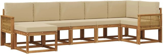 vidaXL Outdoor-Sofagarnitur L-Form aus Akazienholz mit 7 Kissen in Beige und Braun - Bild 1