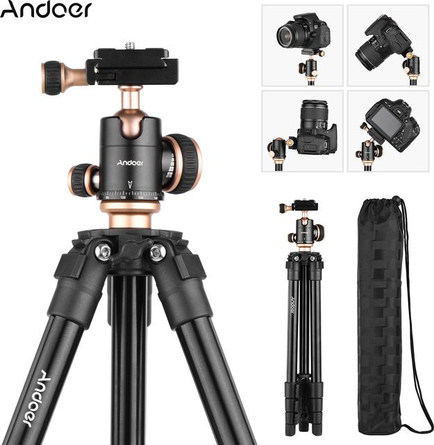Andoer Q160SA Kamerastativ mit Panorama-Kugelkopf in Schwarz für DSLR-Digitalkameras und Camcorder - Bild 1