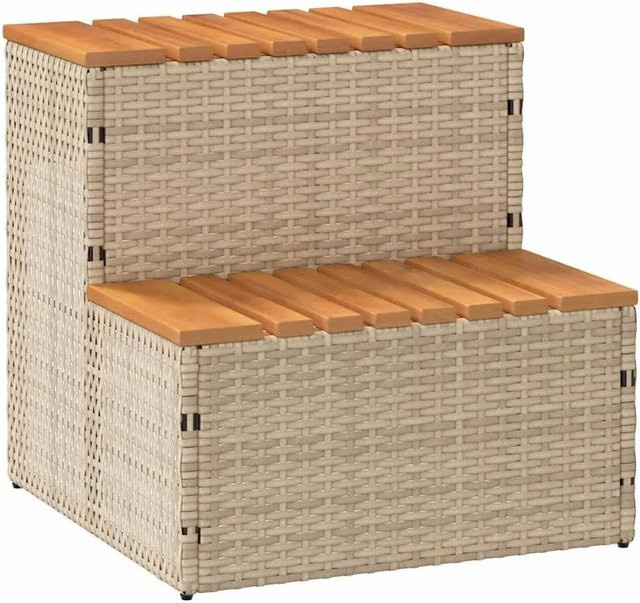 vidaXL Whirlpooltreppe aus Akazie Massivholz und Poly Rattan in Beige, B/T/H: 50 x 50 x 50,5 cm - Bild 1