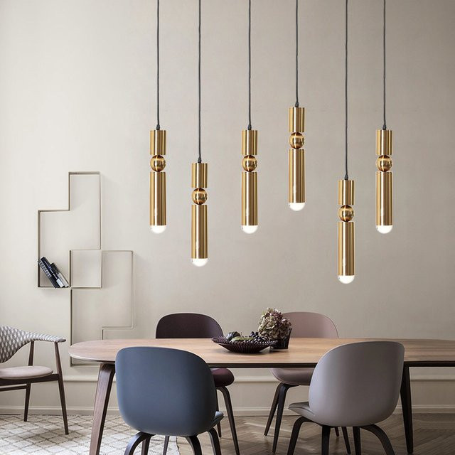 Moderne LED Pendelleuchte in Gold aus Metall für Bar und Esszimmer im Nordic Design - Bild 1