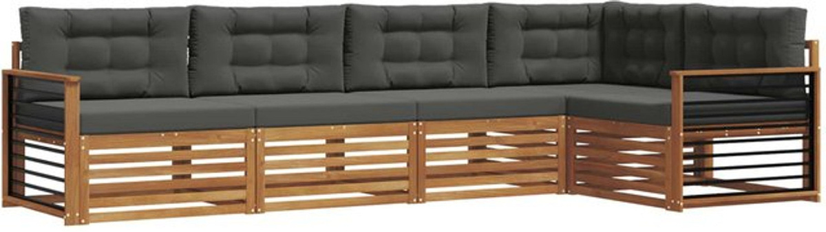 vidaXL Outdoor-Sofagarnitur aus Akazie mit Kissen, 5-teiliges Loungemöbel-Set in Natur und Anthrazit - Bild 1