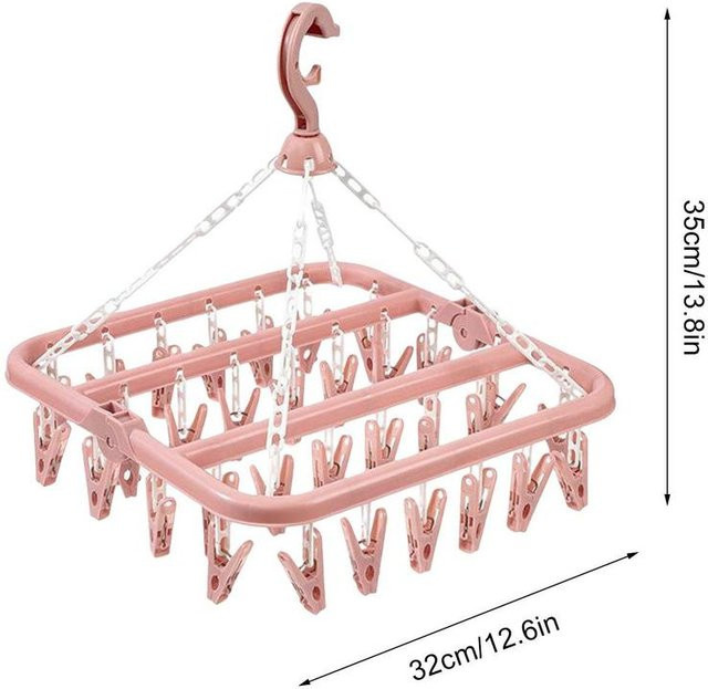 Faltbarer Wäscheständer von Yiran Furniture mit 32 Klammern in Beige oder Pink für Unterwäsche und Socken zum Trocknen im Innen- und Außenbereich - Bild 1
