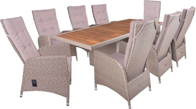DELUKE Garten-Sitzgruppe CELLE aus Akazie in Weidenbraun, 9-teiliges Gartenmöbel-Set mit Esstisch und Stühlen für Terrasse und Außenbereich - Bild 1